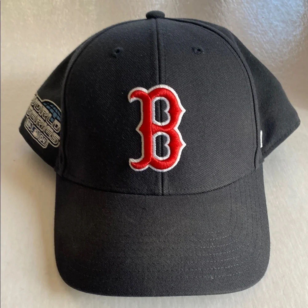 Black Cap with Red 'B' Logo and World Series Patch
